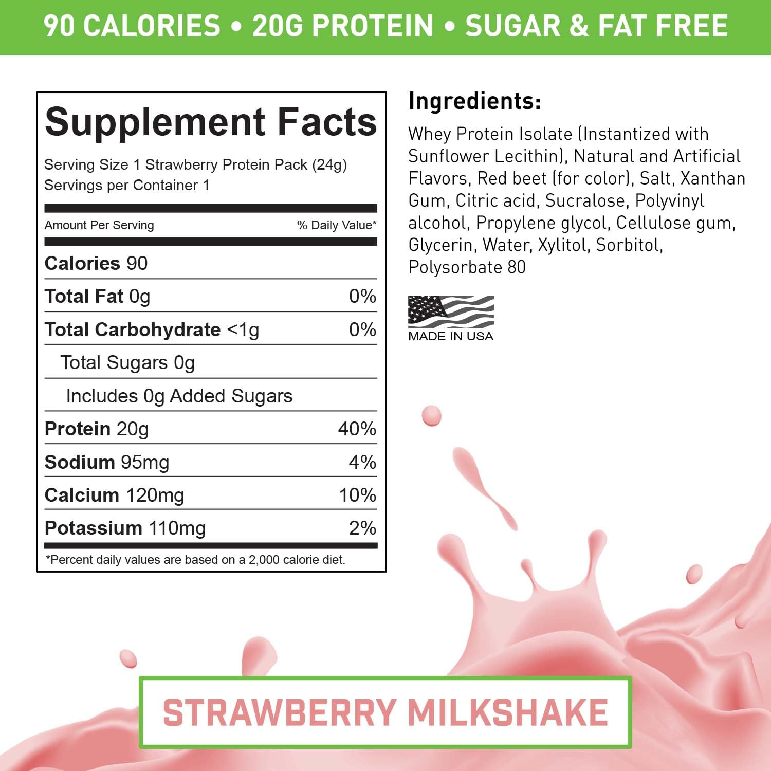 VADE Nutrition Dissolvable Protein Packs - Strawberry Milkshake Whey Isolate Protein Powder | Low Carb, Low Calorie, Lactose & Gluten Free, Fat & Sugar Free | 30 Servings for Gym, Workout Recovery & On-The-Go Nutrition