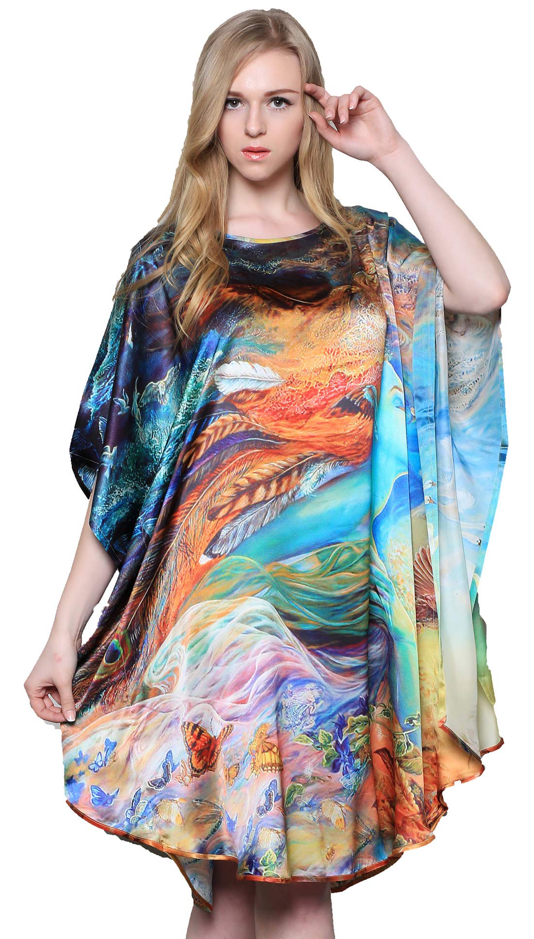 Grace Silk 100% Pure Silk Nightgown with Batwing Sleeves - Elegant Sleepwear for Women, Perfect for Relaxing at Home or Luxury Hotel Stays