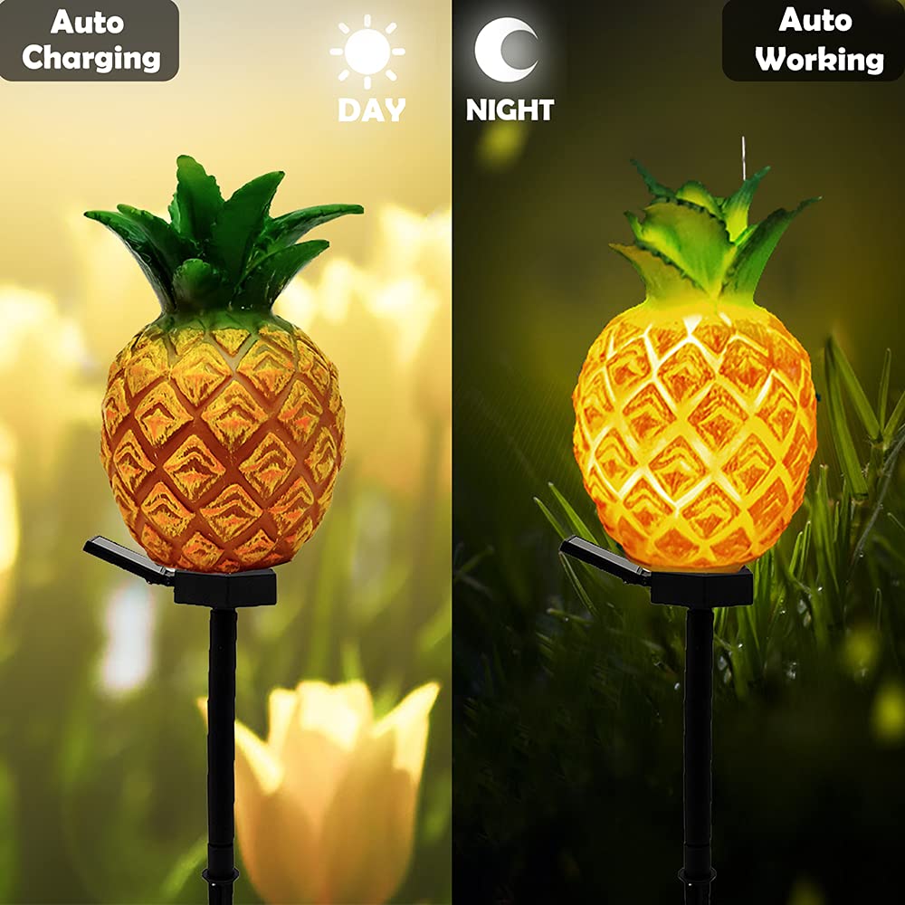 Solar Powered Pineapple Garden Stakes Lights - Waterproof Outdoor Pathway & Lawn Decor for Yard, Patio, Landscape Lighting (2 Pack) - Perfect for Backyard Parties, Walkway Illumination & Garden Accents
