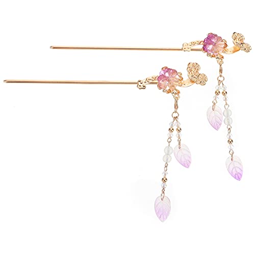 OSALADI 2PCS Floral Hair Chopsticks for Women - Hair Sticks for Long & Short Hair - Violet Hair Accessories for Updos, Buns & Everyday Styling