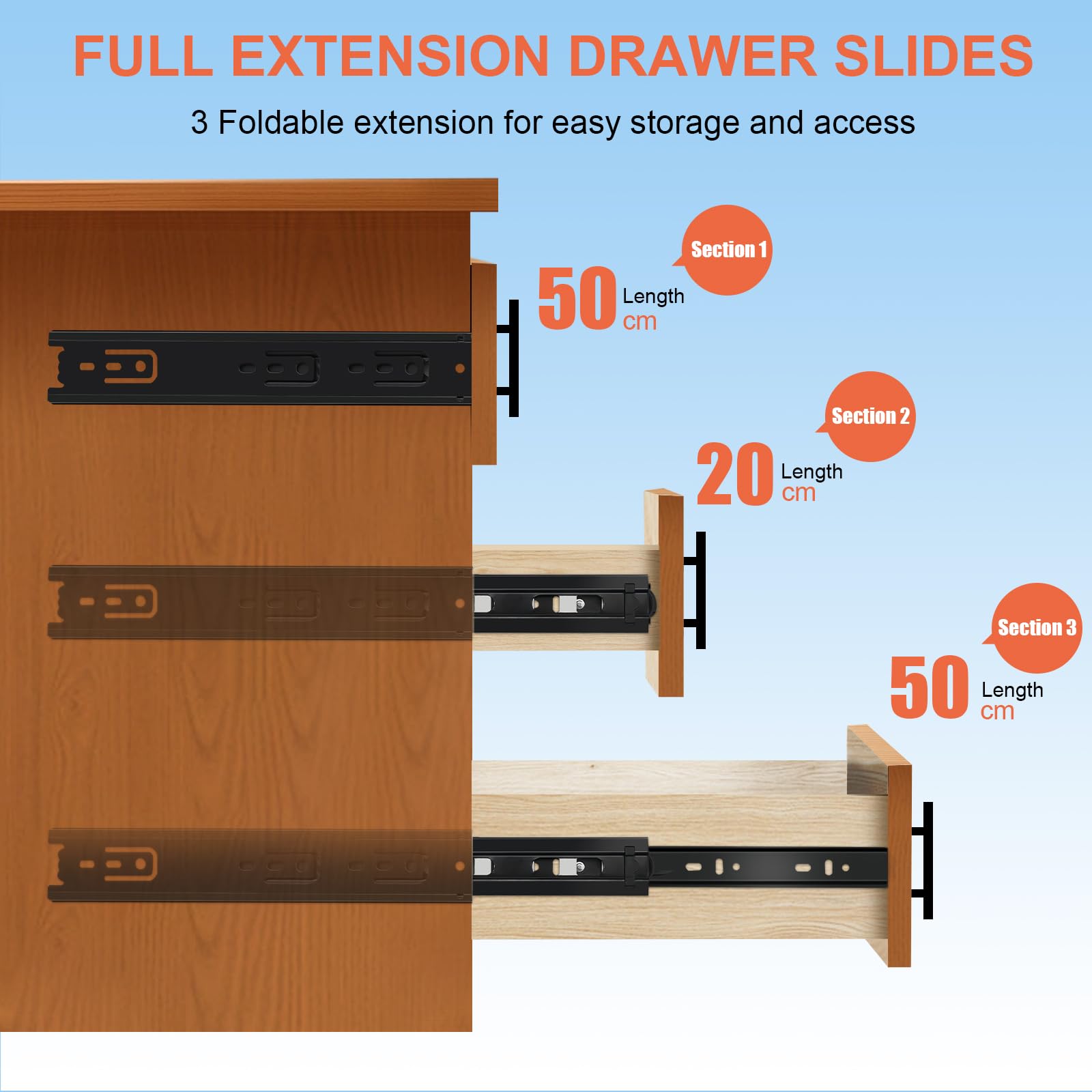 10 Inch Full Extension Ball Bearing Drawer Slides - 1 Pair (2pcs) Heavy Duty Side Mount Cabinet Runners - 100LB Capacity Black Metal Glides for Kitchen Cabinets, Wardrobes, File Cabinets & Trash Cans - Perfect for Smooth Sliding Storage Solutions