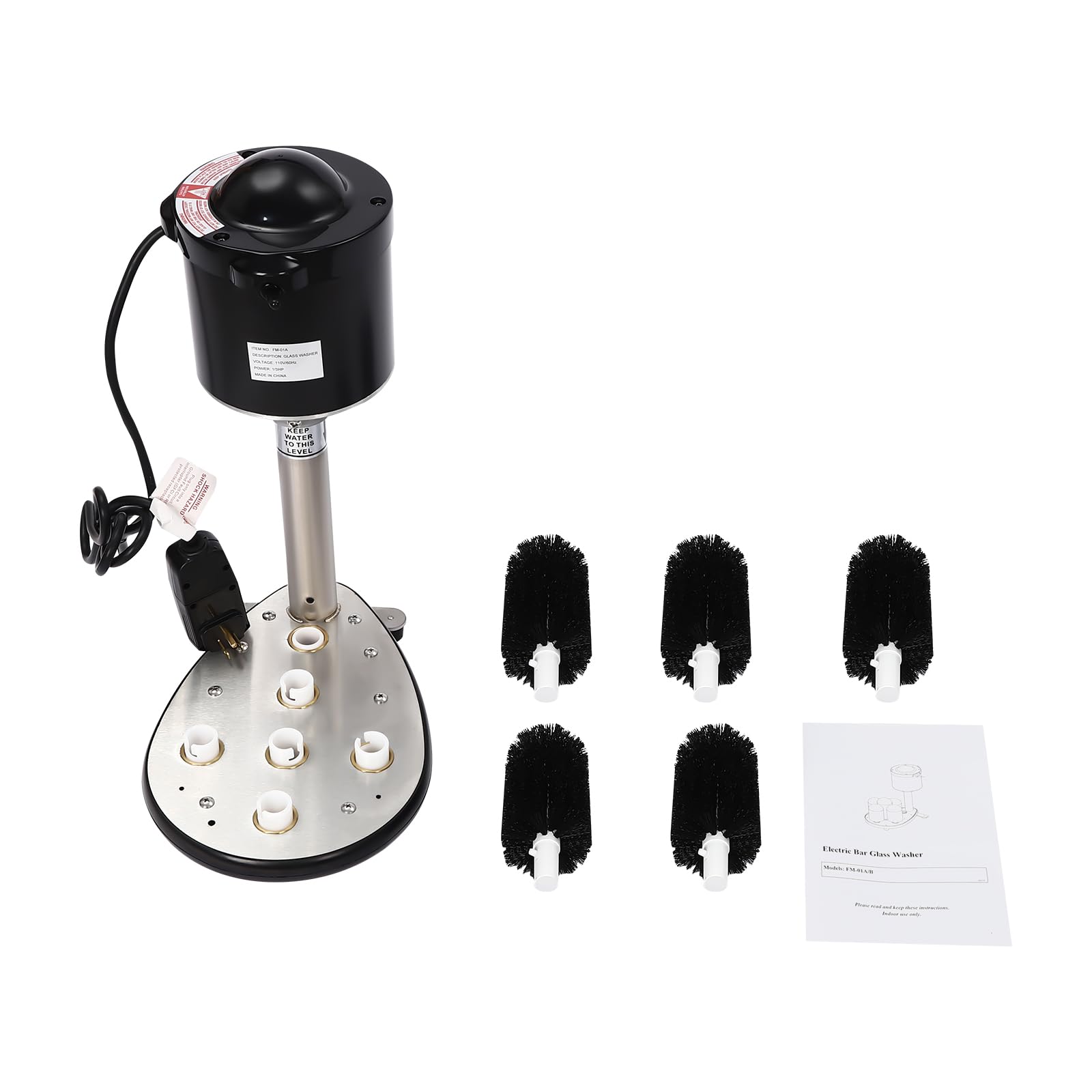 Commercial Glass Washer Machine - 5 Brush Stainless Steel Electric Wine Glass Cleaner for Bars, Cafes & Restaurants | Automatic Cup Washing System for Winery, Pub, Hotel & Kitchen Use (Black)