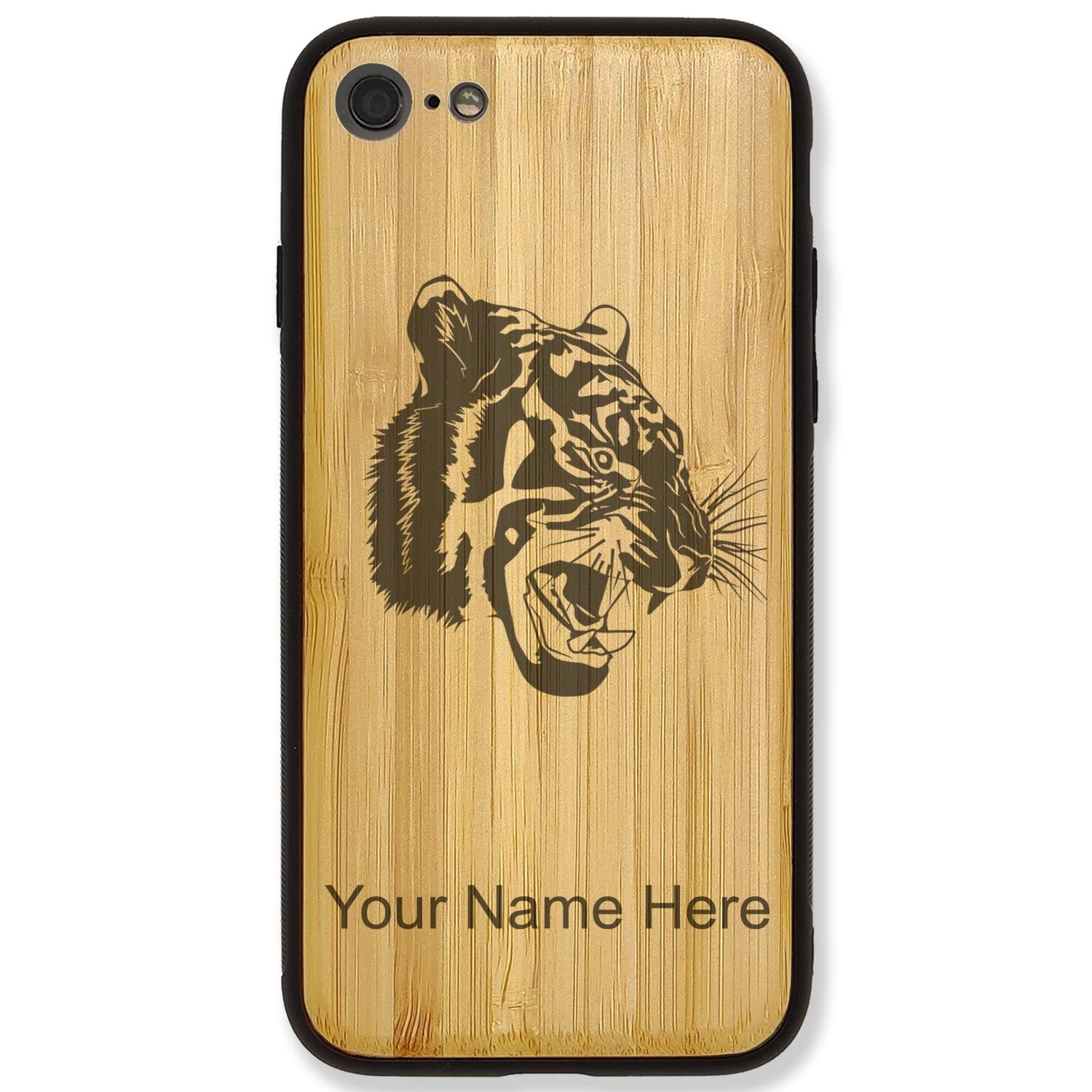 Premium Tiger Head Phone Case for iPhone 7 Plus & iPhone 8 Plus - Custom Engraved Bamboo Design | Perfect Gift for Nature Lovers & Tech Enthusiasts