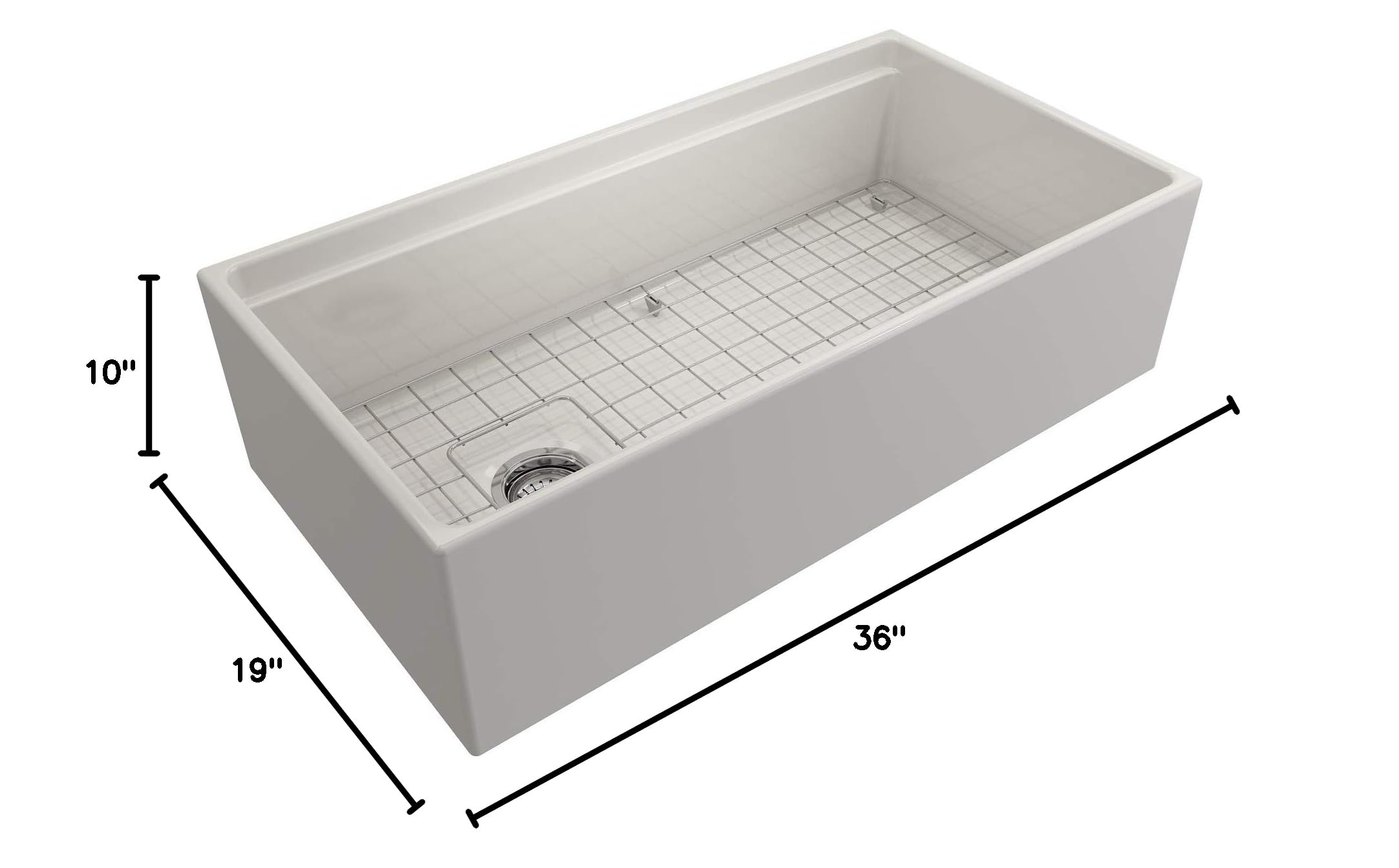 BOCCHI Contempo 36-inch Fireclay Single Bowl Kitchen Sink with Apron Front & Step Rim - Biscuit Color - Includes Accessories - Perfect for Farmhouse & Modern Kitchen Renovations