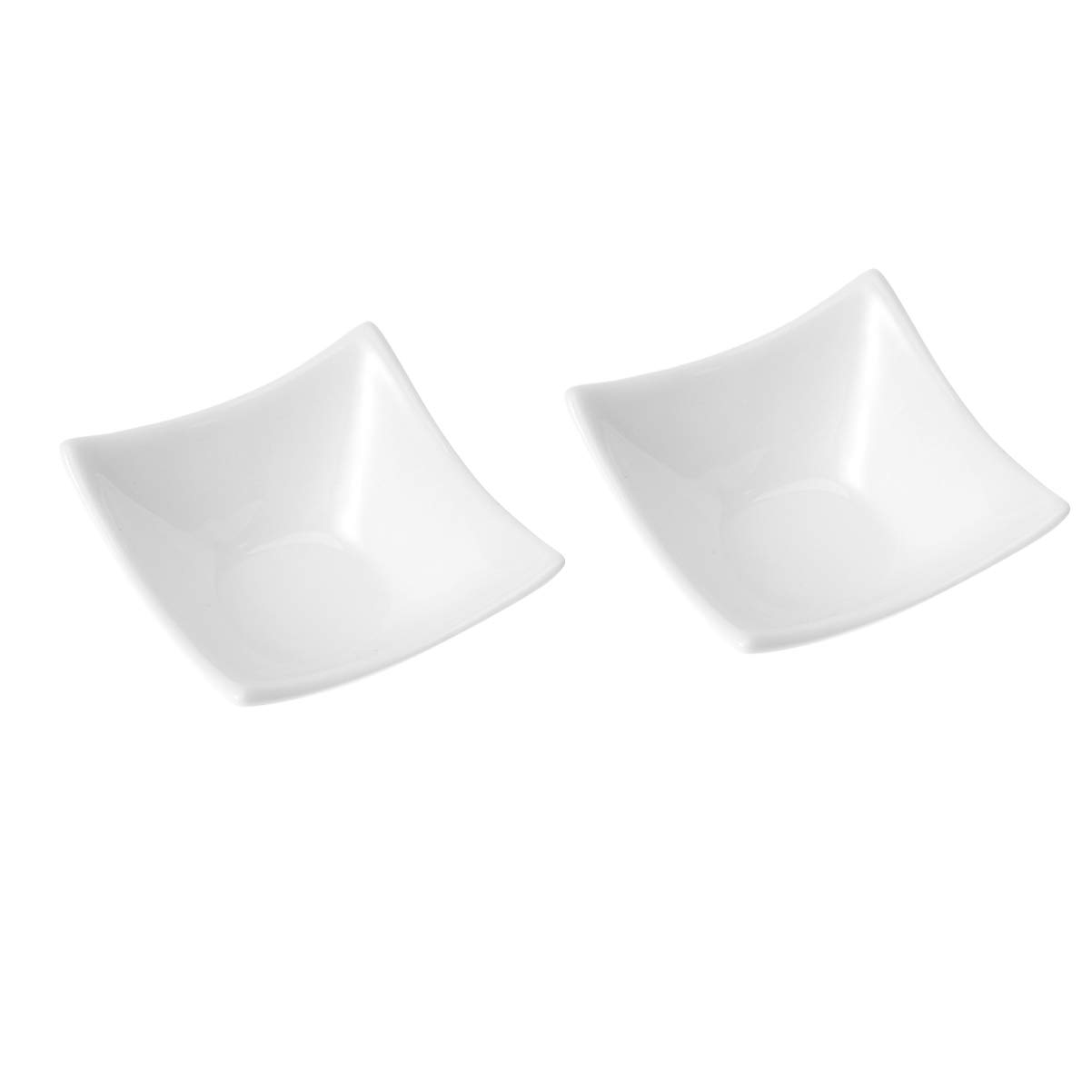 Cabilock 2-Piece Pure White Ceramic Sauce Dishes - Small Snack Bowls with Four Corners for Dipping Sauces, Condiments & Snacks - Perfect for Parties, Sushi, Dumplings & Appetizers