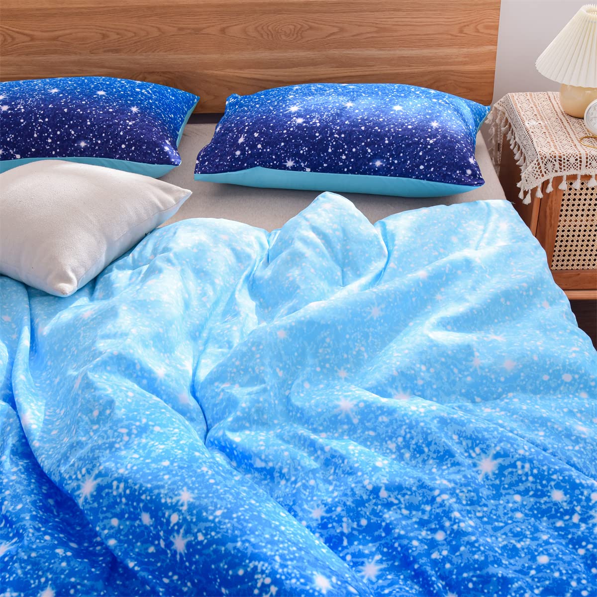 **Holawakaka Kids Space Galaxy Bedding Set - Twin/Twin XL Size, Blue Indigo Ombre Glitter Stars Comforter for Boys & Girls - Perfect for Themed Bedrooms & Sleepovers**
