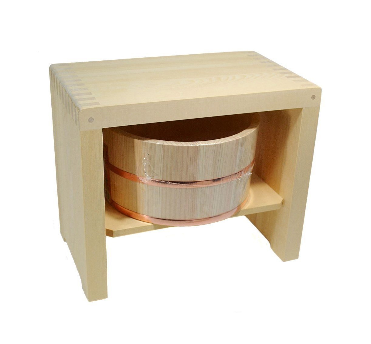 Premium Japanese Hiba Wood Bath Stool & Sawara Cedar Bathtub Bucket Set - Natural Wooden Spa Accessories for Relaxing Bath, Shower & Sauna Experience