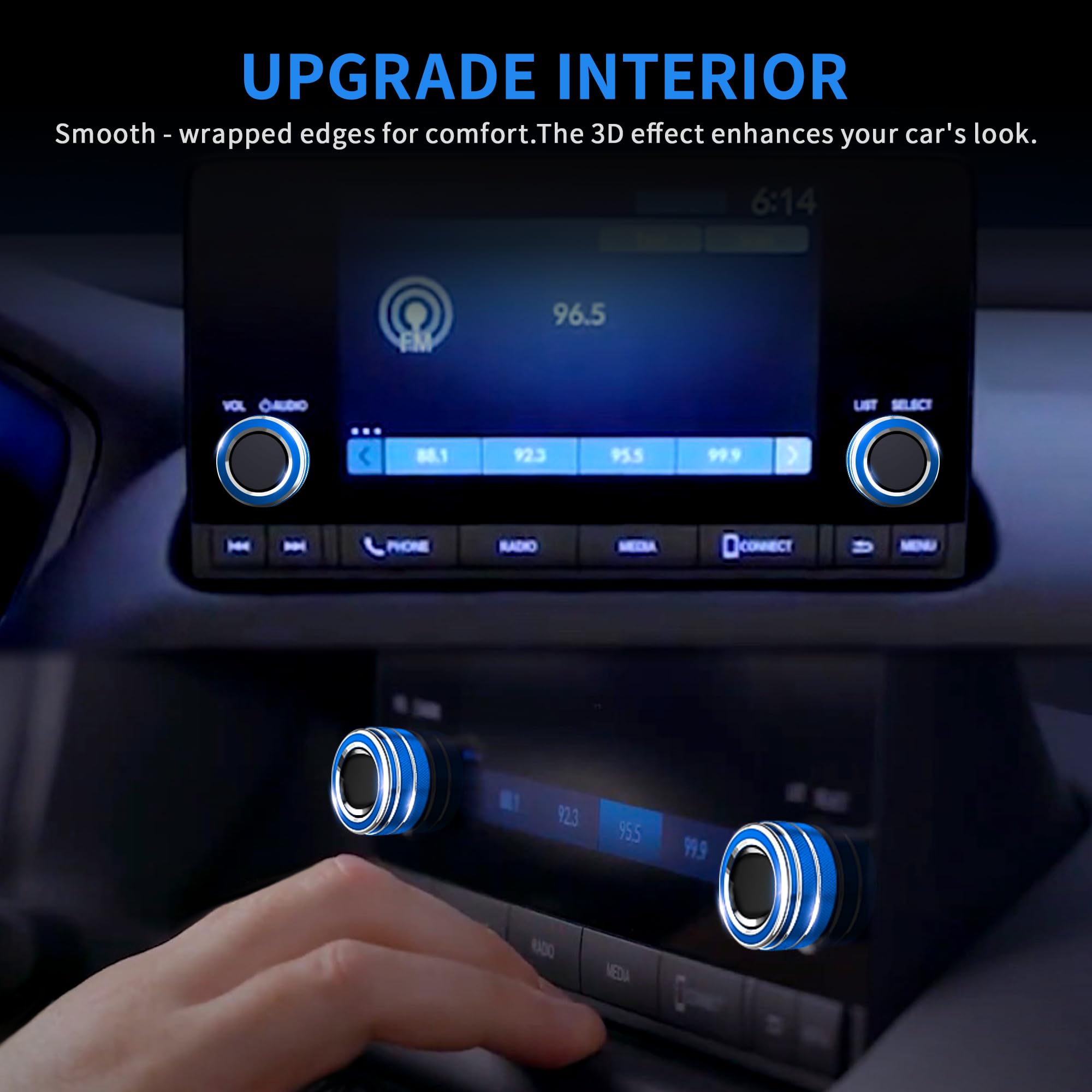 2022-2025 Honda Accord/HRV/CRV/Civic Interior Accessories Kit - 8pcs Blue AC Knob Cover, Volume Control, Warning Lights & Push Start Button Trim Ring | Perfect for Car Customization & Protection