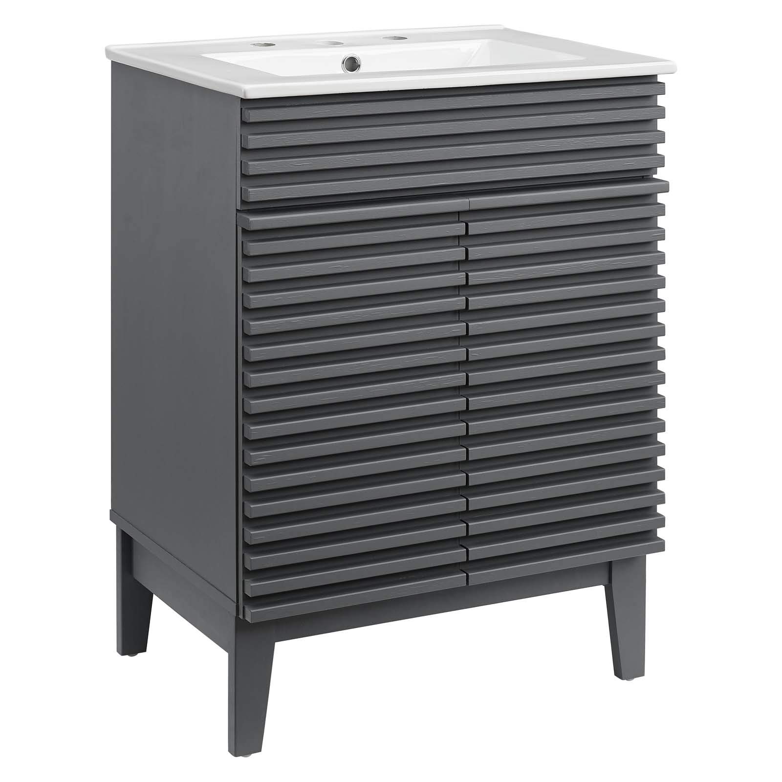 Modway Render 24 Inch Vanity with Sink - Modern Bathroom Floor Cabinet in Gray White | Perfect for Small Bathrooms, Powder Rooms & Apartment Remodels