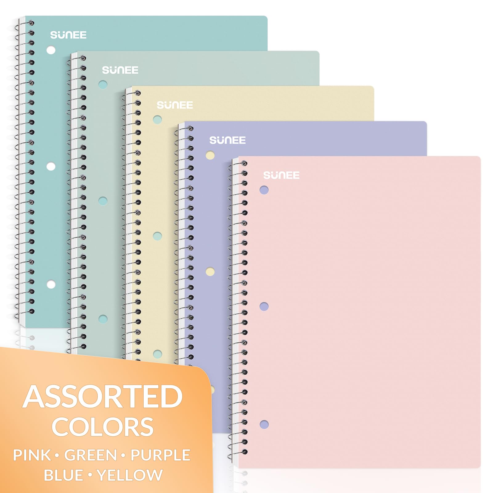 SUNEE 5-Pack Spiral Notebooks 1-Subject College Ruled, 8