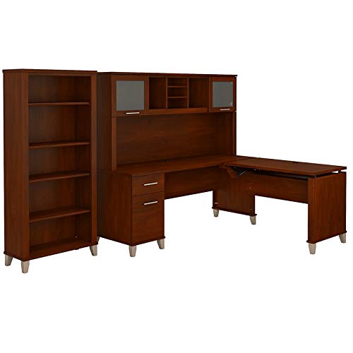 Scranton & Co Somerset L-Shape Standing Desk with Hutch & Bookcase - Adjustable Height Home Office Workstation for Remote Work & Study