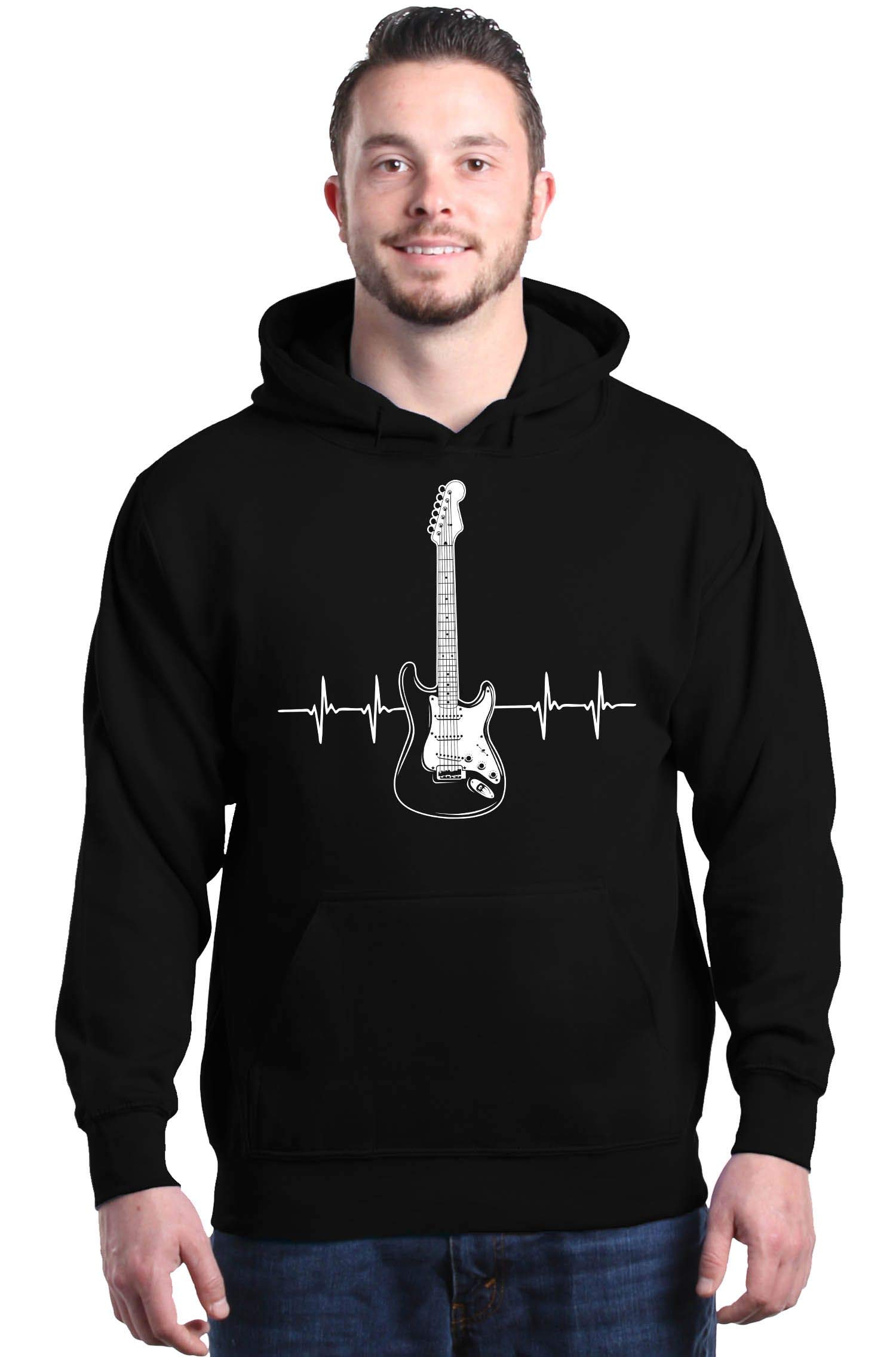 Shop4Ever Electric Guitar Heartbeat Musician Hoodie Sweatshirt - Rock Band Merch, Music Lover Gift, Unisex Pullover for Concerts & Casual Wear