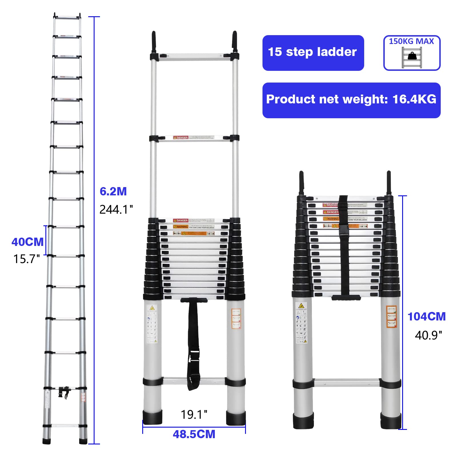 20FT Aluminum Telescoping Ladder with Roof Hooks - 330lb Capacity Collapsible Extension Ladder for Home, RV, Attic & Outdoor Use - Perfect for Roofing, Painting & Maintenance Tasks