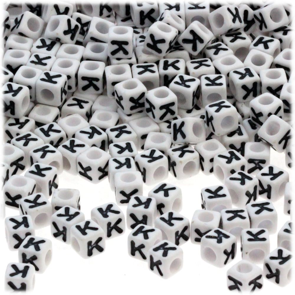 1,000-Piece Alphabet Beads - 7mm White Opaque Cube Beads with Black Letter P for Jewelry Making, DIY Crafts, Bracelets & Keychains - The Crafts Outlet