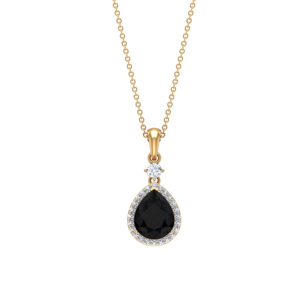 1.50 CT Black Spinel Pendant with Moissanite - 14K Solid Gold Teardrop Pendant for Women | 6x8mm Pear Cut Black Spinel Jewelry | Elegant Necklace for Evening Wear, Gift Giving & Special Occasions