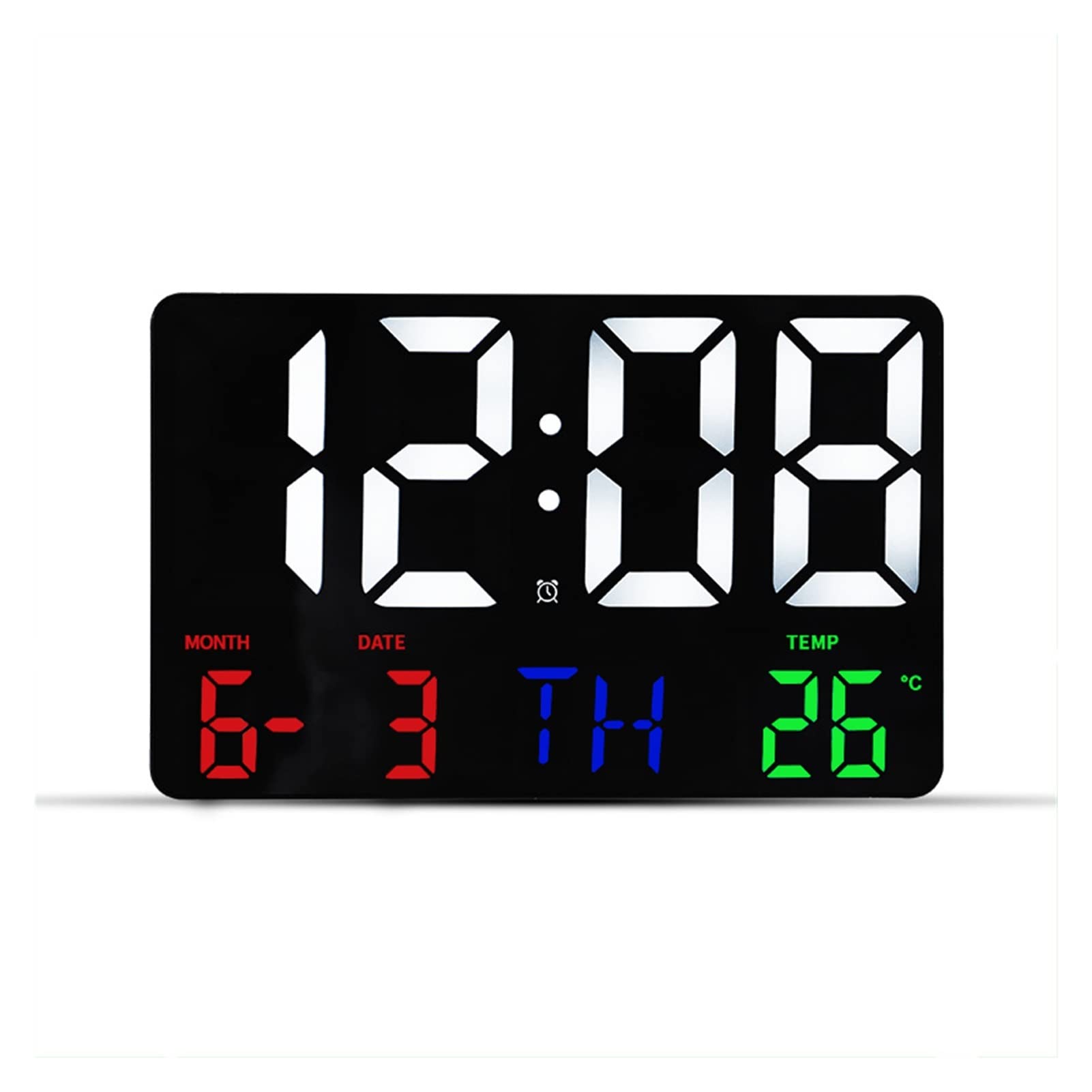 Mainaisi LED Digital Wall Clock with Temperature, Date & Day Display - Remote Control Electronic Clock for Home, Living Room, Office - Perfect for Bedroom, Kitchen & Indoor Decor (Black Background A)