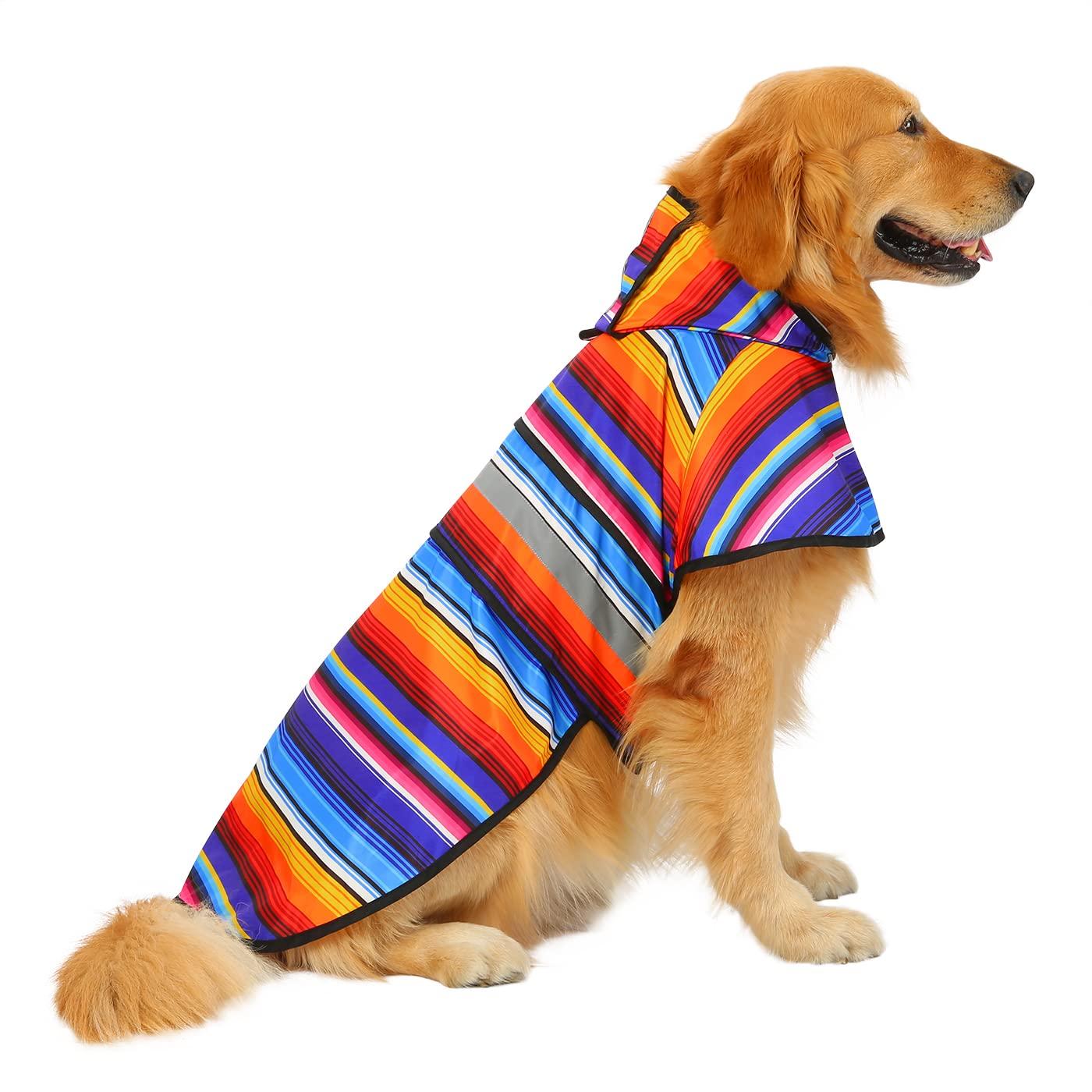 HDE Waterproof Dog Raincoat with Hood - Adjustable Poncho for Small to X-Large Dogs & Puppies (Baja Stripes, XL) - Perfect for Walking, Hiking & Outdoor Adventures in Rainy Weather