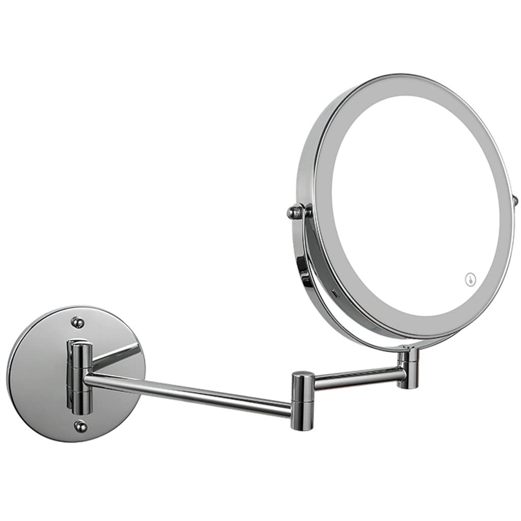 360° Swivel LED Makeup Mirror - Wall Mounted Adjustable Lighted Vanity Mirror with Extendable Arm, Double Sided Bathroom Mirror for Shaving & Cosmetics (30x21cm) - Perfect for Home, Salon, and Hotel Bathroom Decor