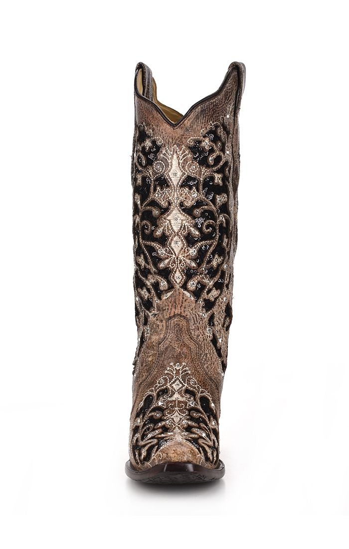 A3569 Women's Western Cowgirl Leather Boots - Corral Brown - Durable & Stylish for Rodeo, Country Dancing & Everyday Wear