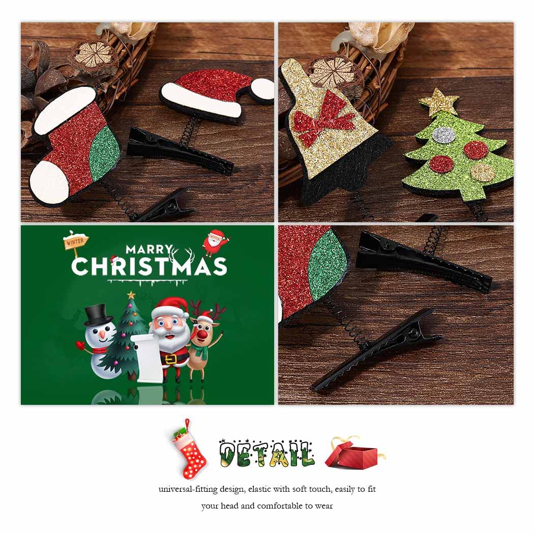 Santa Claus & Reindeer Christmas Hair Clips Set - Festive Holiday Hair Accessories for Women & Girls (4PCS) - Perfect for Christmas Parties, Family Gatherings & Holiday Photos