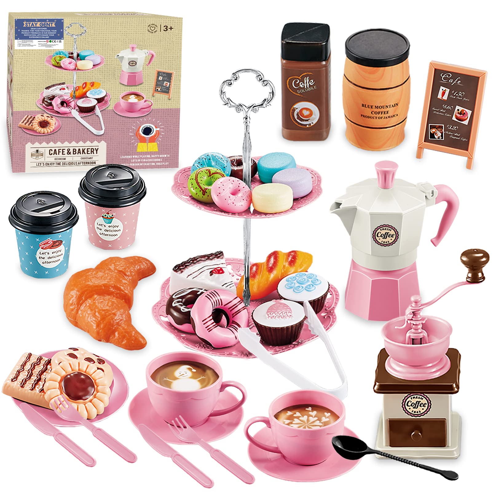 STAY GENT Kids Tea Party Set - 38-Piece Pretend Play Kitchen Toy with Plastic Coffee & Dessert for Girls & Boys Ages 2-6 - Perfect for Birthday Gifts, Tea Parties & Pretend Play Scenes