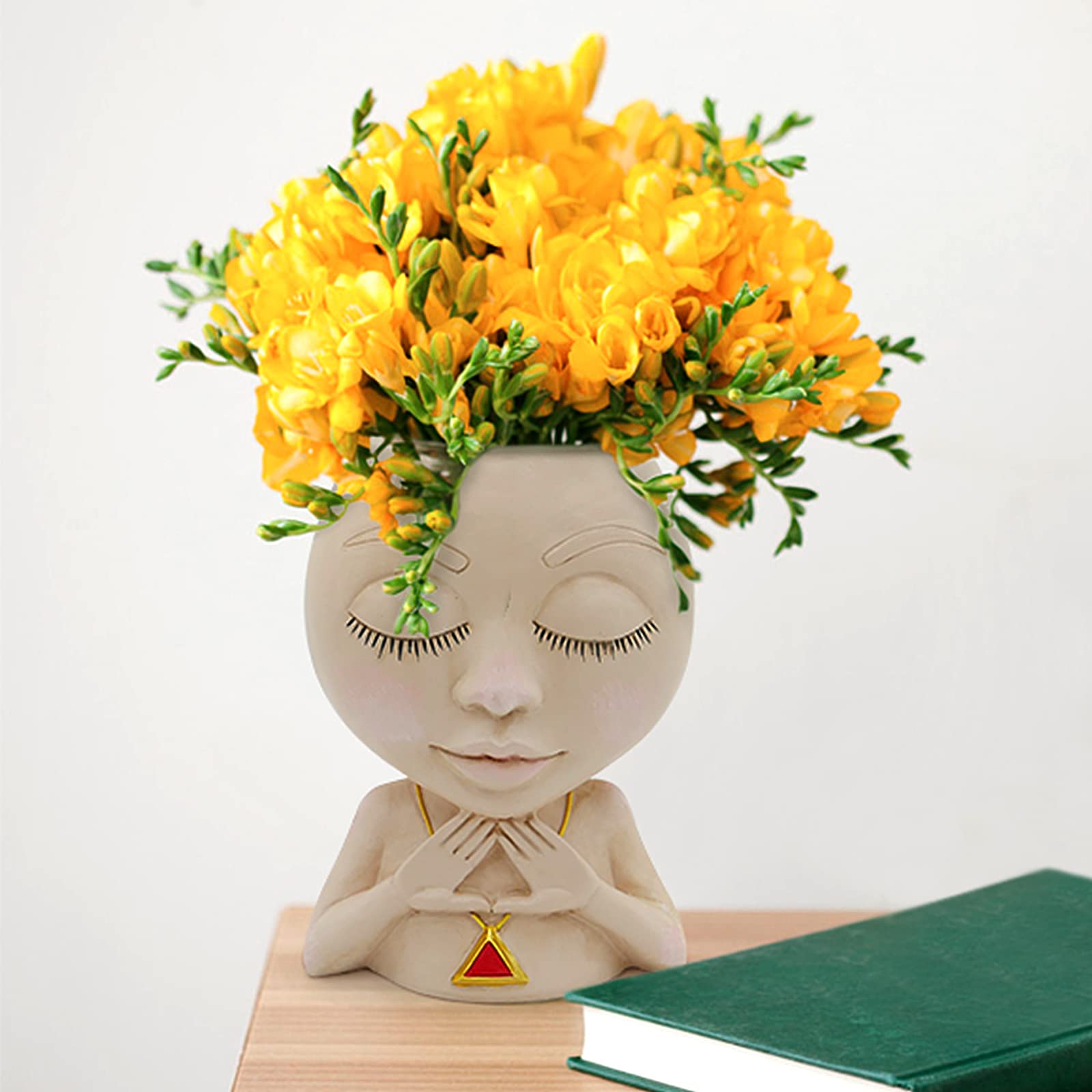 Face Planter Pot for Succulents & Cactus - Resin Flower Pot with Drainage Hole & Closed Eyes Design - Perfect for Home Decor, Office Desk, and Garden Plant Display