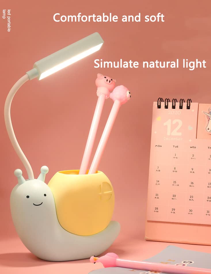 Snail-Shaped LED Desk Lamp for Kids - Cute USB Charging Eye Protection Study Lamp with 360° Adjustable Neck & Pen Holder | Perfect for Homework, Reading, and Night Light in Children's Bedroom (Blue)