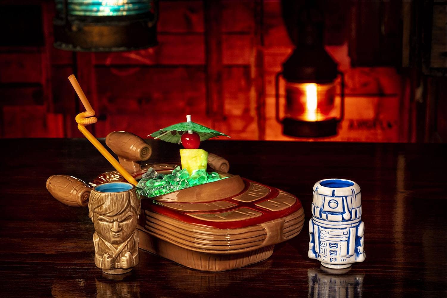 **Star Wars Landspeeder Punch Bowl Set with Luke & R2-D2 Mini Mugs – Official Lucasfilm Tiki Drinkware | Tropical Cocktail Glasses for Home Bar, Parties & Themed Events**