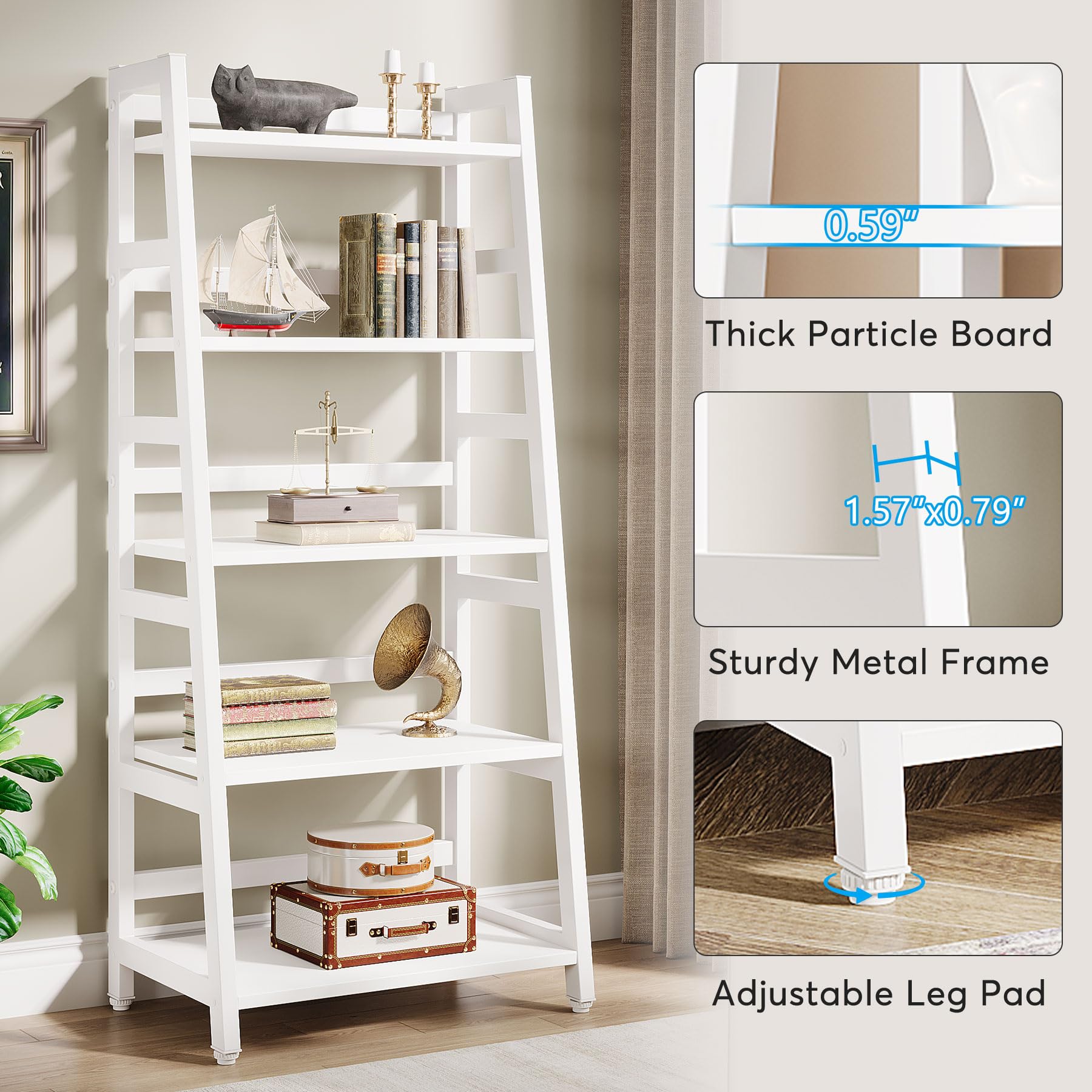 Tribesigns 5-Tier Bookshelf - Modern Ladder Bookcase with 5 Shelves, Sturdy Book Storage Organizer for Living Room, Home Office & Bedroom - Perfect for Displaying Books, Decor & Plants (White)
