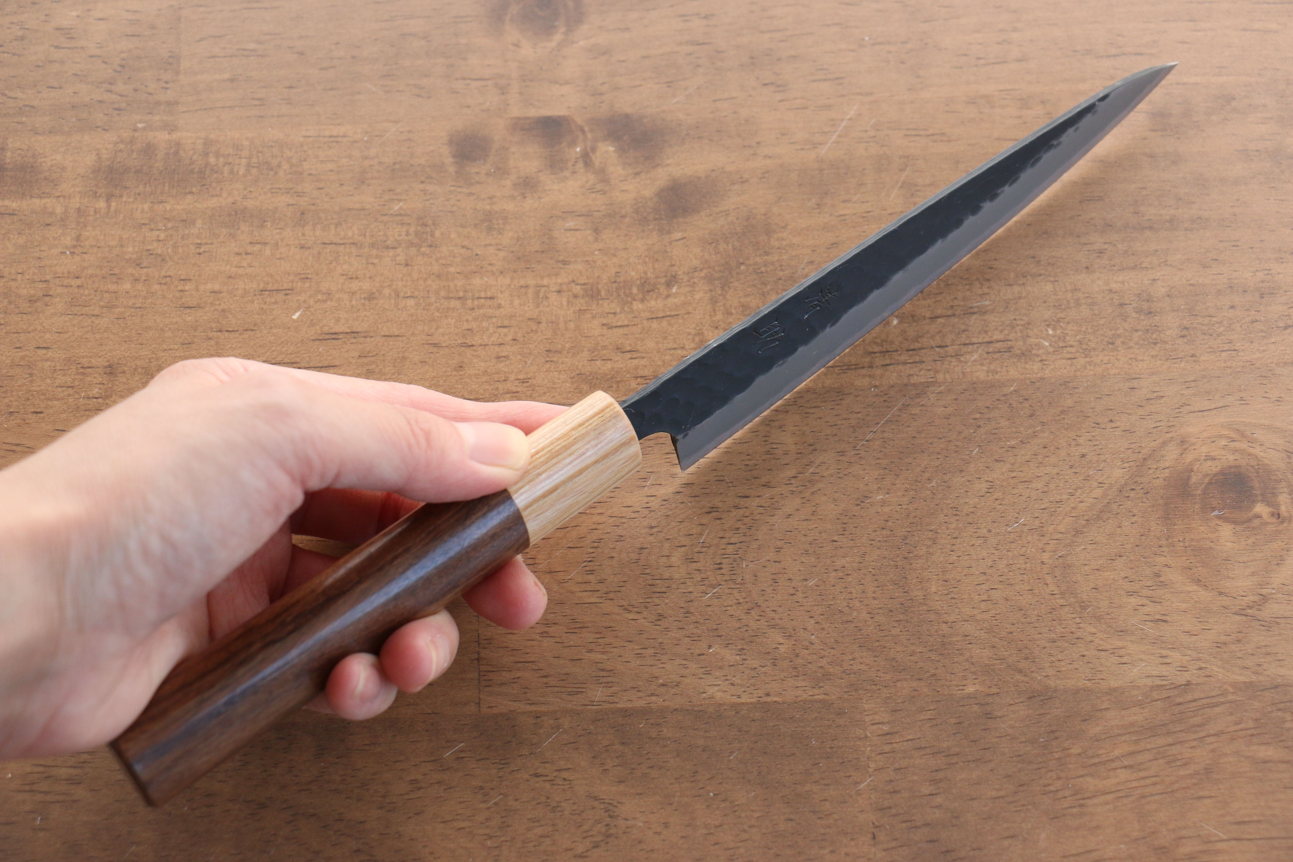Seisuke Kokubyaku Blue Super Hammered Petty Utility Knife 135mm - Japanese Chef Knife with Morado Wood Handle for Precision Slicing, Peeling & Garnishing - Perfect for Home Cooks & Professional Kitchens