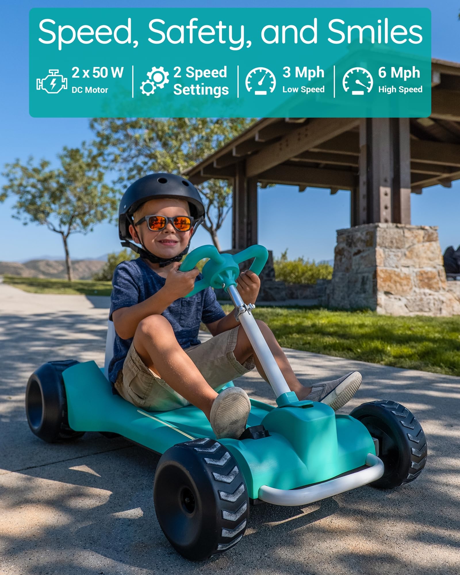 Droyd Zypster Electric Go Kart for Kids - 25V Lithium Ion Battery, Dual 50W Brushed DC Motor (3-6 MPH) - Adjustable Height & Seat - Parental Control - Safe Ride On Toy for Boys & Girls - Perfect for Backyard Fun, Birthday Gifts & Outdoor Adventures