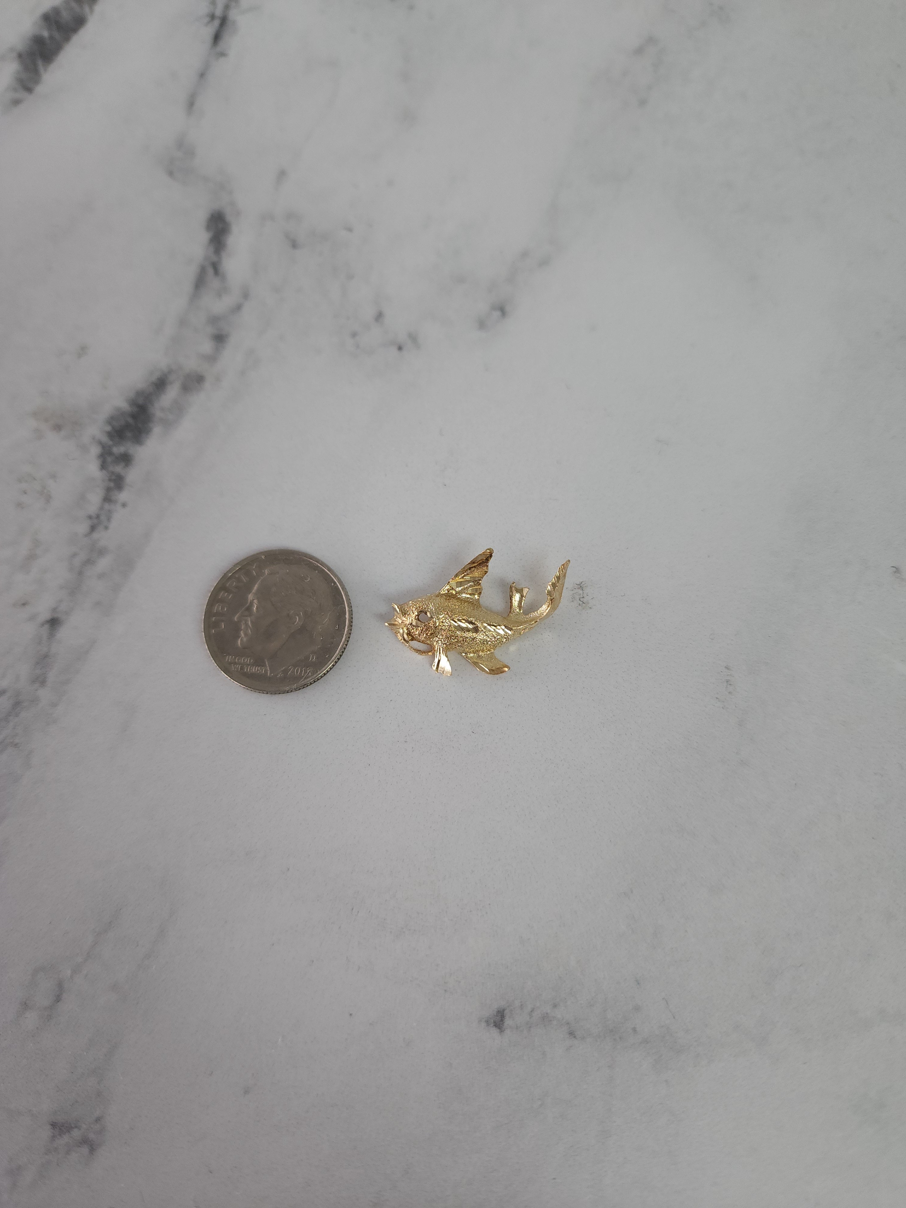 14k Yellow Gold Sand Textured Fish Charm with Diamond Cuts - Elegant Jewelry for Women, Perfect Gift for Birthday, Anniversary & Special Occasions