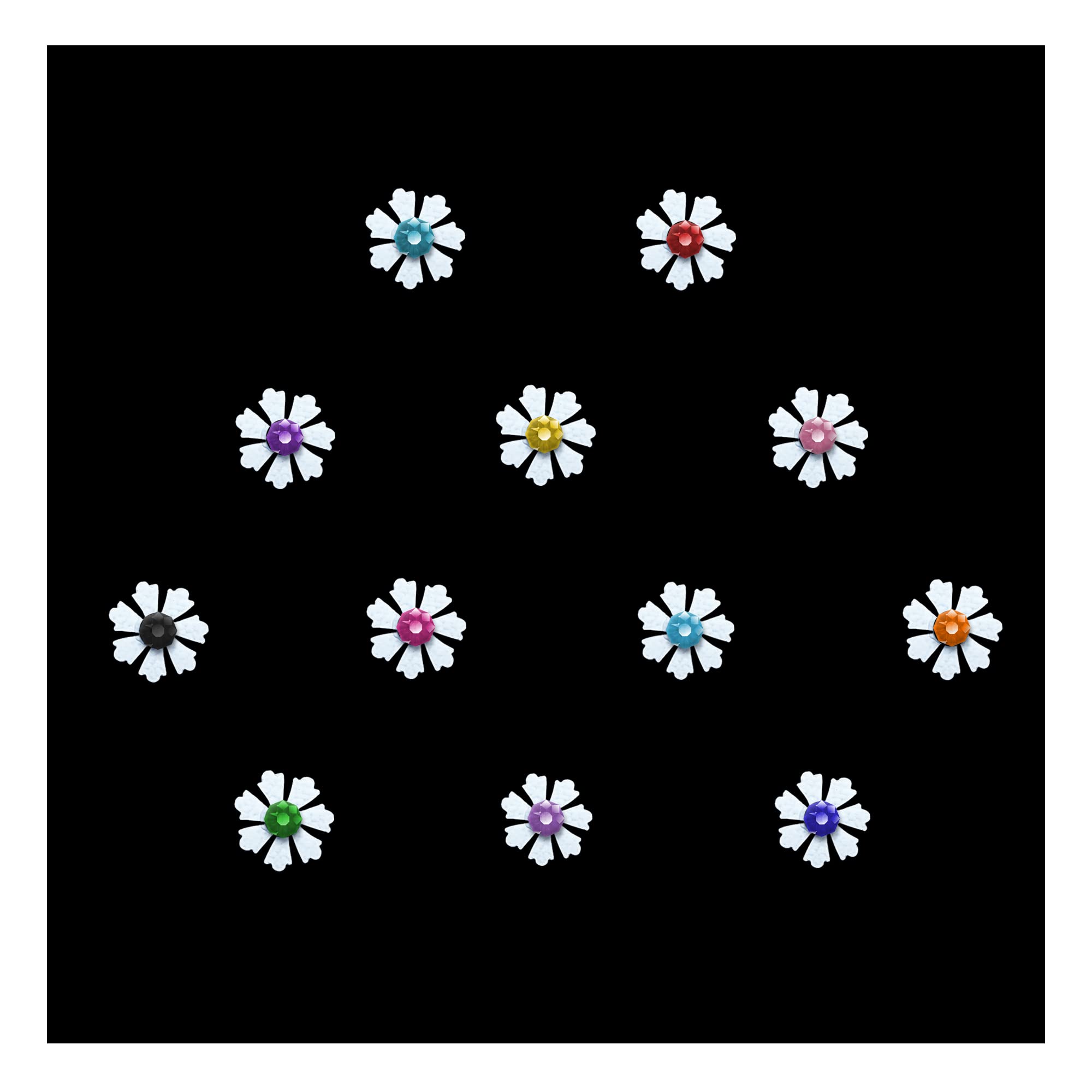 Comet Busters White Floral Baby Bindis with Colorful Stones - 6mm Kids Face Stickers for Parties & Festivals (BB052)