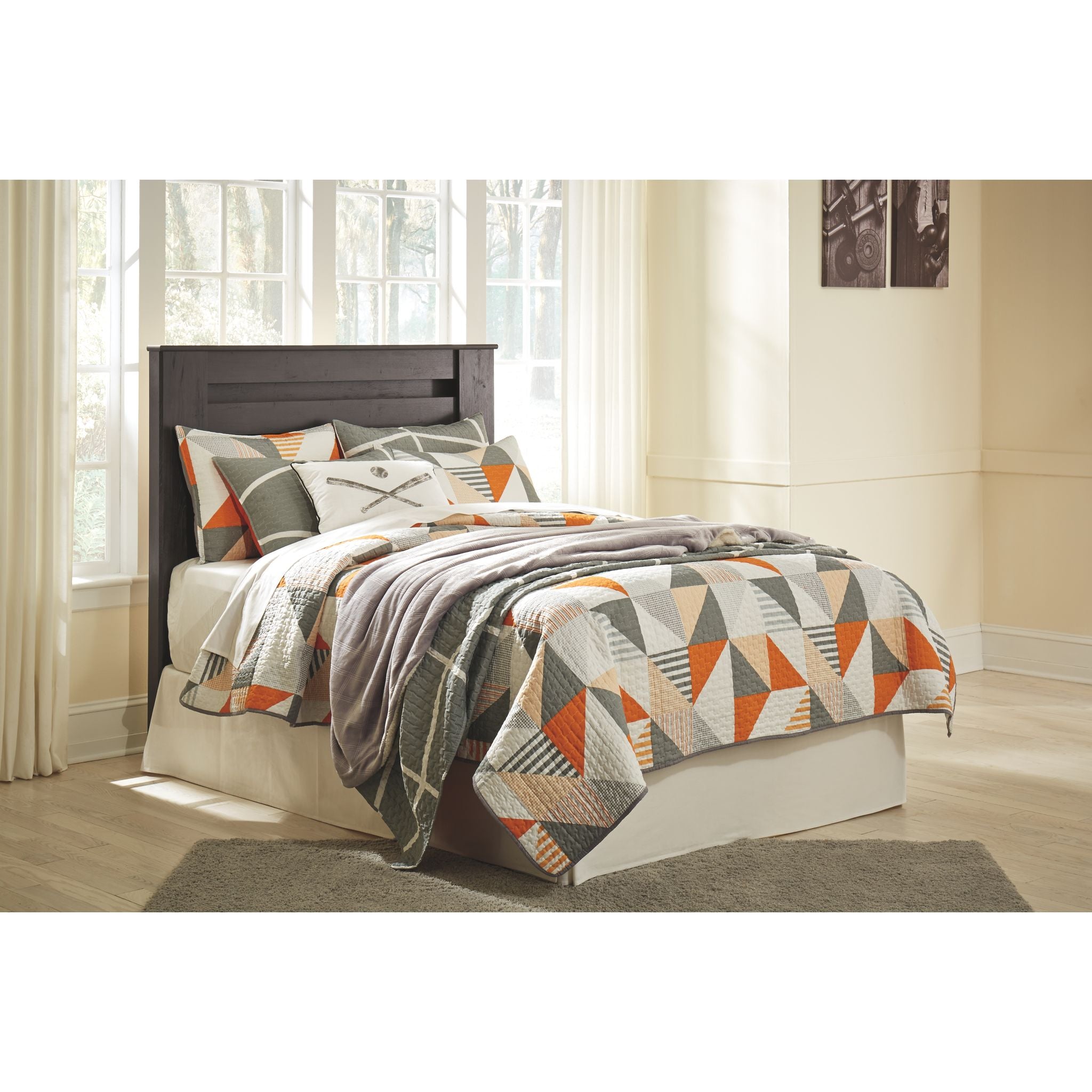 Brinxton Full Panel Upholstered Headboard - Charcoal Grey Fabric Bed Frame for Master Bedroom & Guest Room Decor
