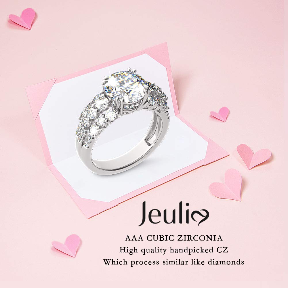 Jeulia 925 Sterling Silver Wedding & Engagement Rings for Women - 4.75ct Main Stone + 2.59ct Side Stones, Bridal Set, Anniversary & Promise Ring - Perfect for Proposals, Weddings & Romantic Gifts