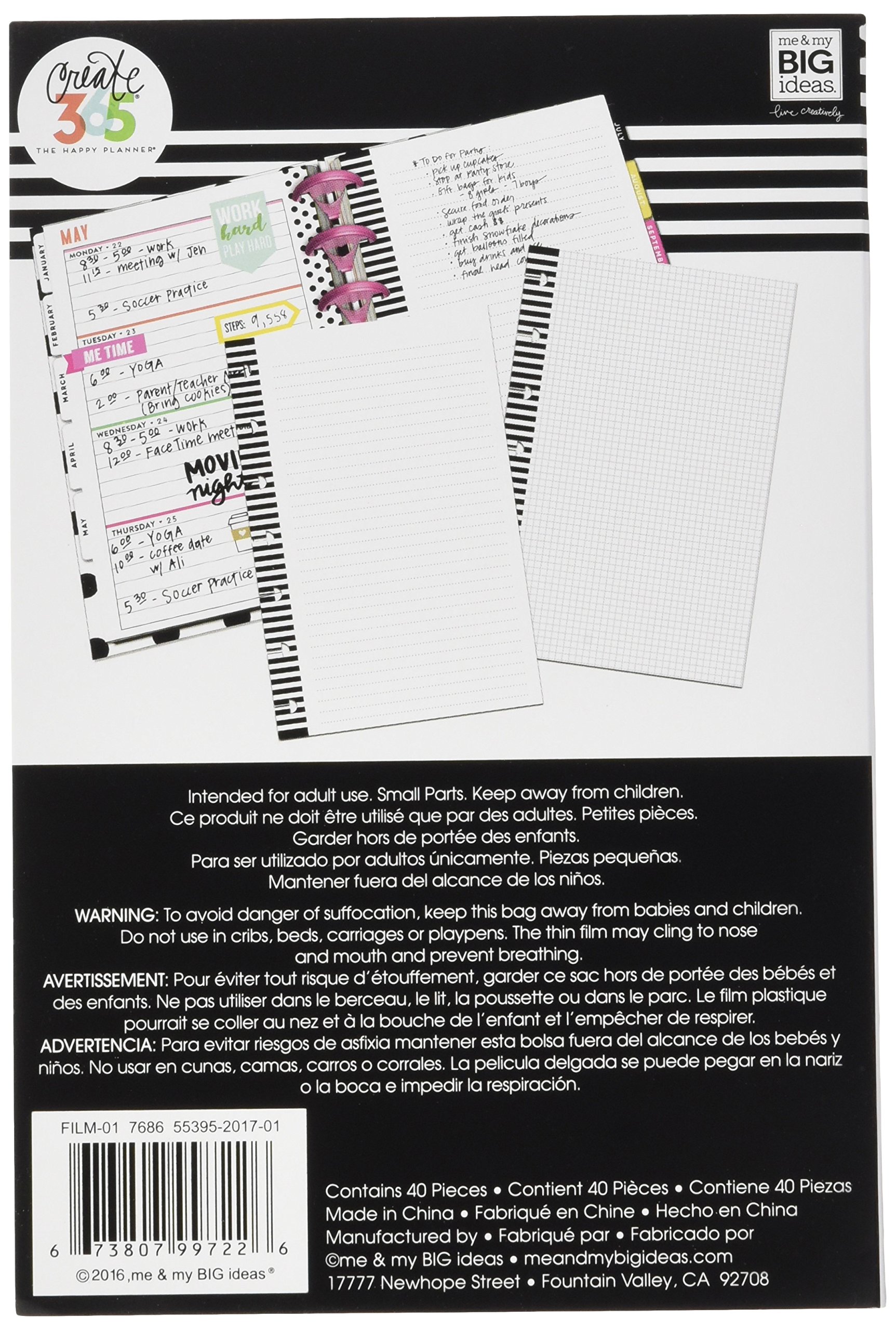 me & my BIG ideas Happy Planner Note Filler Paper - 40 Sheets Pre-Punched Scrapbooking Paper (20 Graph/20 Note) - Mini Size for Planners, Journals, DIY Projects - Perfect for List Making, Doodling & Creative Planning