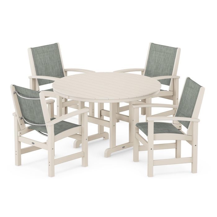 POLYWOOD Coastal 5-Piece Round Farmhouse Dining Set - Outdoor Patio Furniture for Backyard, Poolside & Beach House Dining