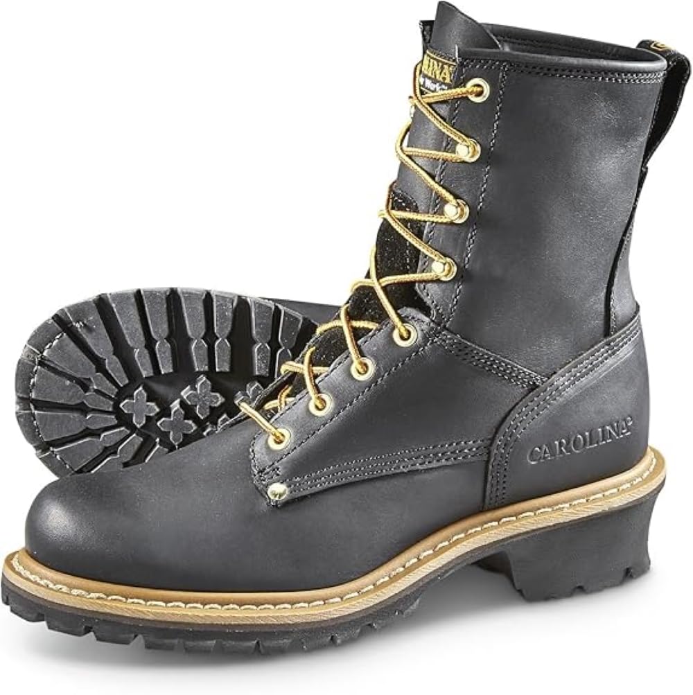 Men's Carolina Elm 8-Inch Unlined Logger Work Boots - Genuine Leather Upper, Comfortable Pillow Cushion Footbed, Oil & Slip Resistant Welted Outsole, EH Safety Rated - Ideal for Construction, Logging & Outdoor Work