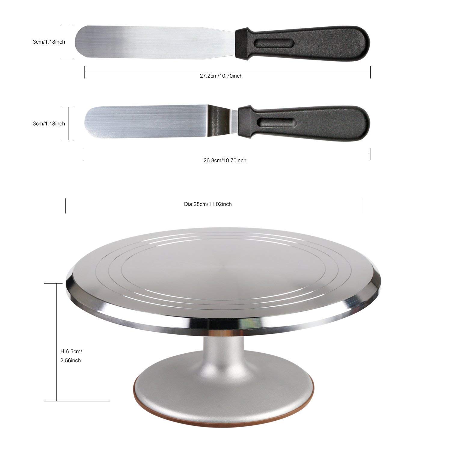 12.7'' Aluminum Alloy Revolving Cake Turntable with Angled Icing Spatula, Cake Leveler, Comb & Smoother - Professional Baking Tools for Cake Decorating, Wedding Cakes, Birthday Cakes & Dessert Making (ZC011)