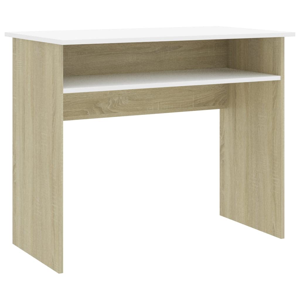 Modern White & Sonoma Oak Study Desk 35.4