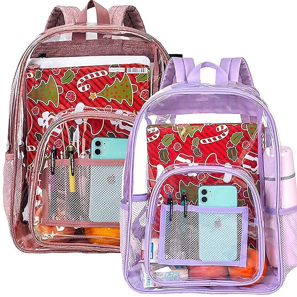GXTVO Clear Backpack - Stylish Purple & Pink Transparent School Backpack for Women & Teens - Perfect for School, Travel, Concerts and Stadium Events