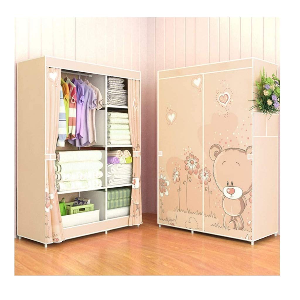 LJP Cartoon Non-Woven Folding Wardrobe Closet - Portable Storage Cabinet for Clothes, Shoes & Accessories - Perfect for Small Spaces, Dorms, Apartments & Kids Rooms (Color: A)