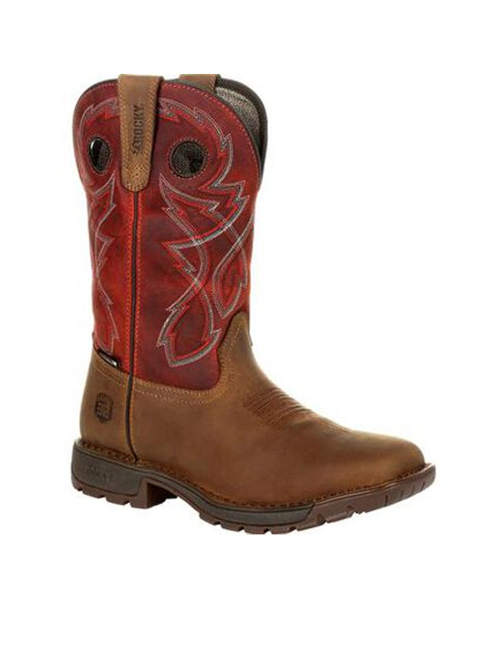 Rocky RKW0316 Men's Waterproof Western Boots - Tan Red Leather Cowboy Boots for Outdoor Work & Country Style Fashion
