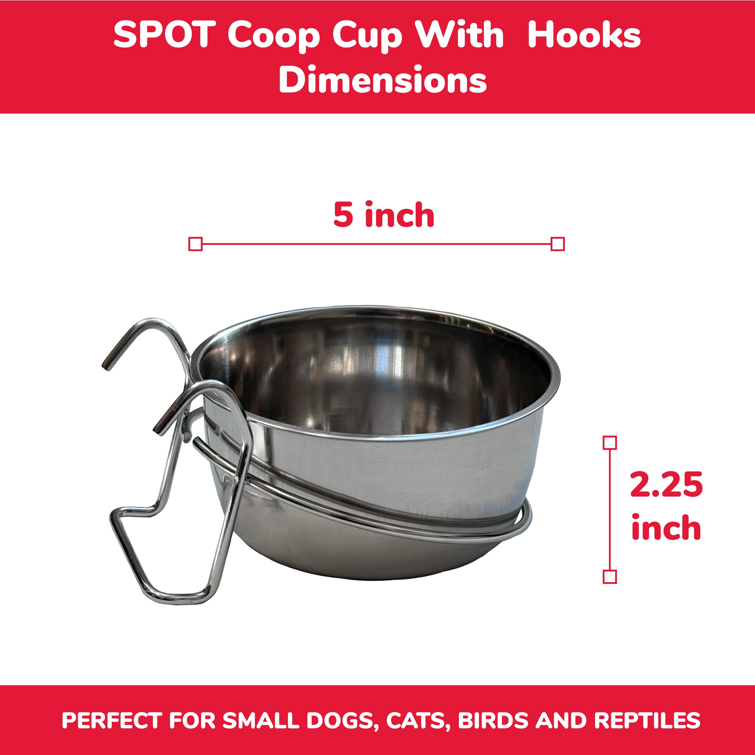 Stainless Steel Pet Bowl with Wire Hooks - 20oz Durable Chew-Proof Food Water Dish for Cages Crates - Easy Install Removable for Dogs Cats Birds Reptiles - Perfect for Travel Training & Home Use