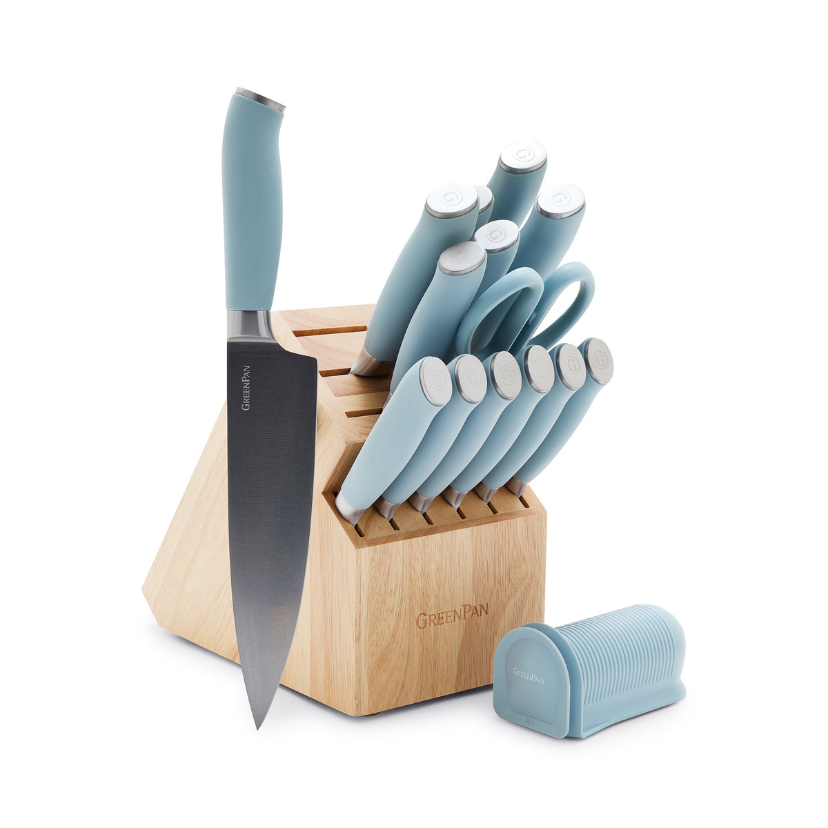 Premium 16-Piece Titanium Knife Set with Block - Blue Haze | Professional Kitchen Cutlery for Chefs & Home Cooking | Perfect for Slicing, Dicing & Food Prep