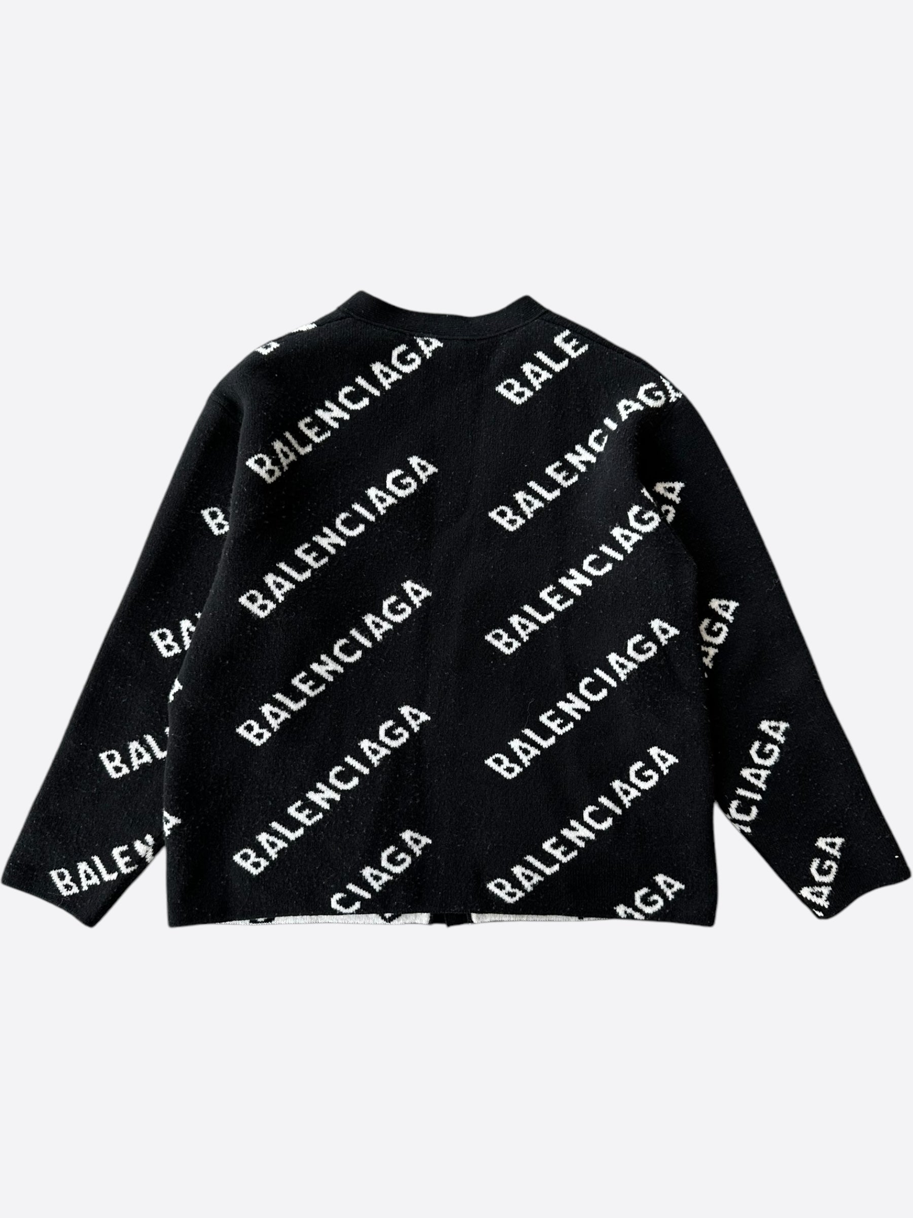 Balenciaga Black & White Logo Print Cardigan Sweater | Luxury Designer Knitwear for Men & Women | Perfect for Casual Outfits & Streetwear Fashion