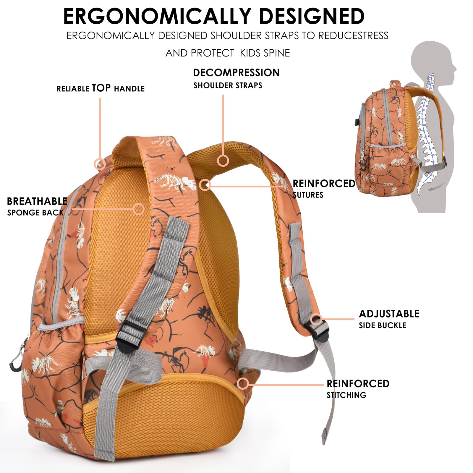 Dinosaur Kids Backpack for Boys - Lightweight School Bag with Laptop Compartment for Elementary & Middle School Students | Perfect for Daily Use, Travel & Outdoor Activities