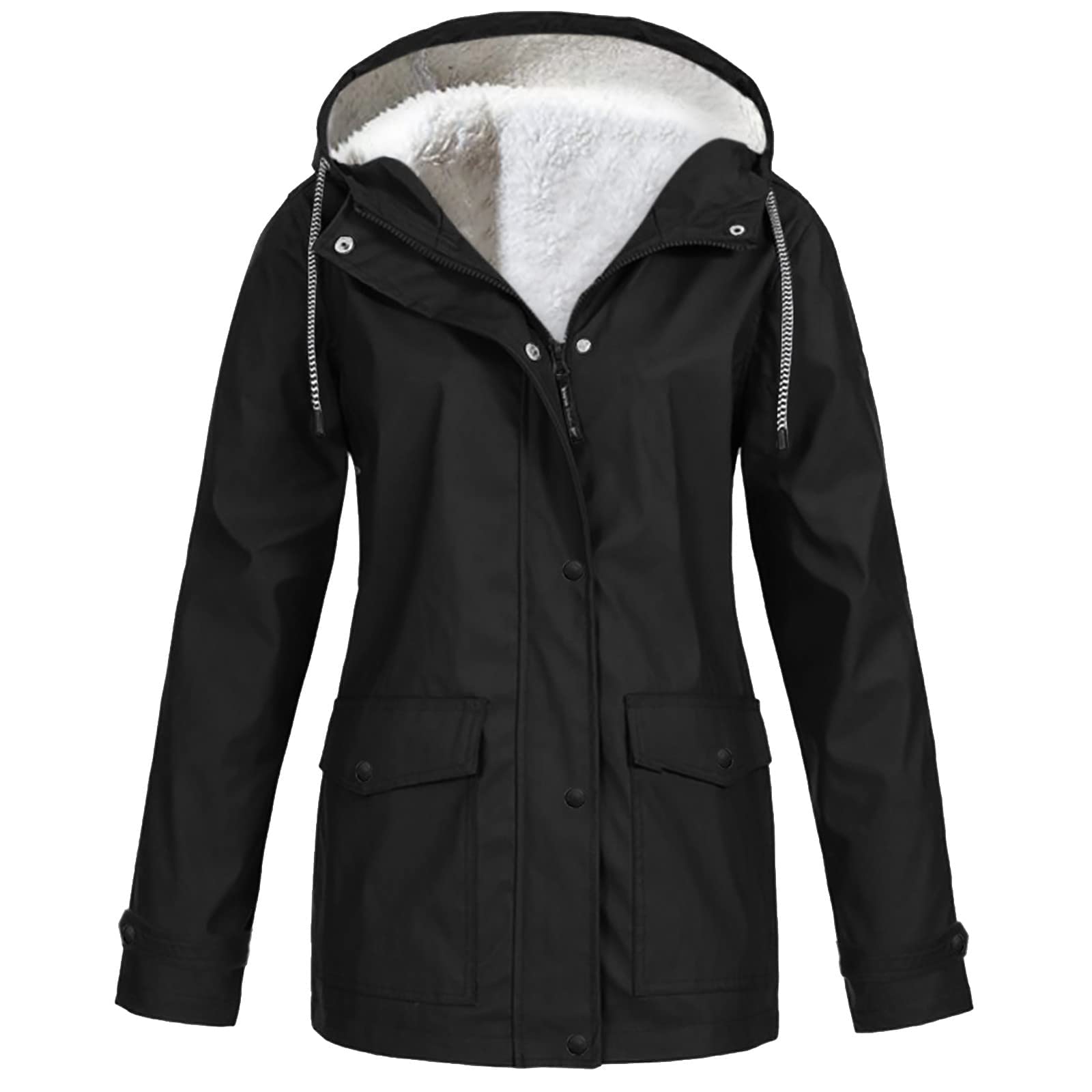 URBEST Women's Fleece Lined Windbreaker - Lightweight Waterproof Rain Jacket with Hood & Pockets for Outdoor Sports, Hiking & Travel