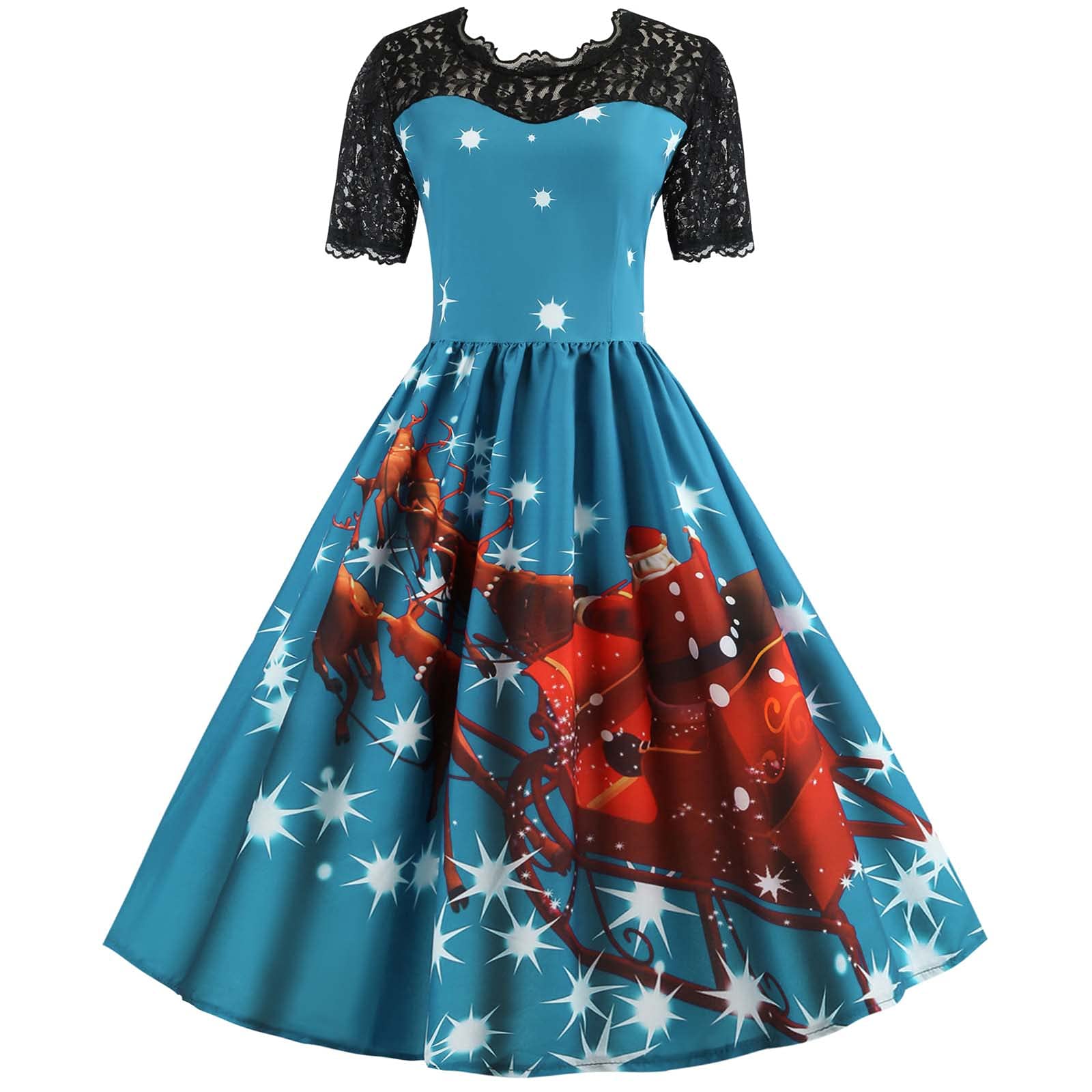 Vintage 1950s Christmas Cocktail Dresses for Women - Short Sleeve Lace Formal Party Maxi Dress - Perfect for Wedding Guest, Holiday Parties & Special Occasions