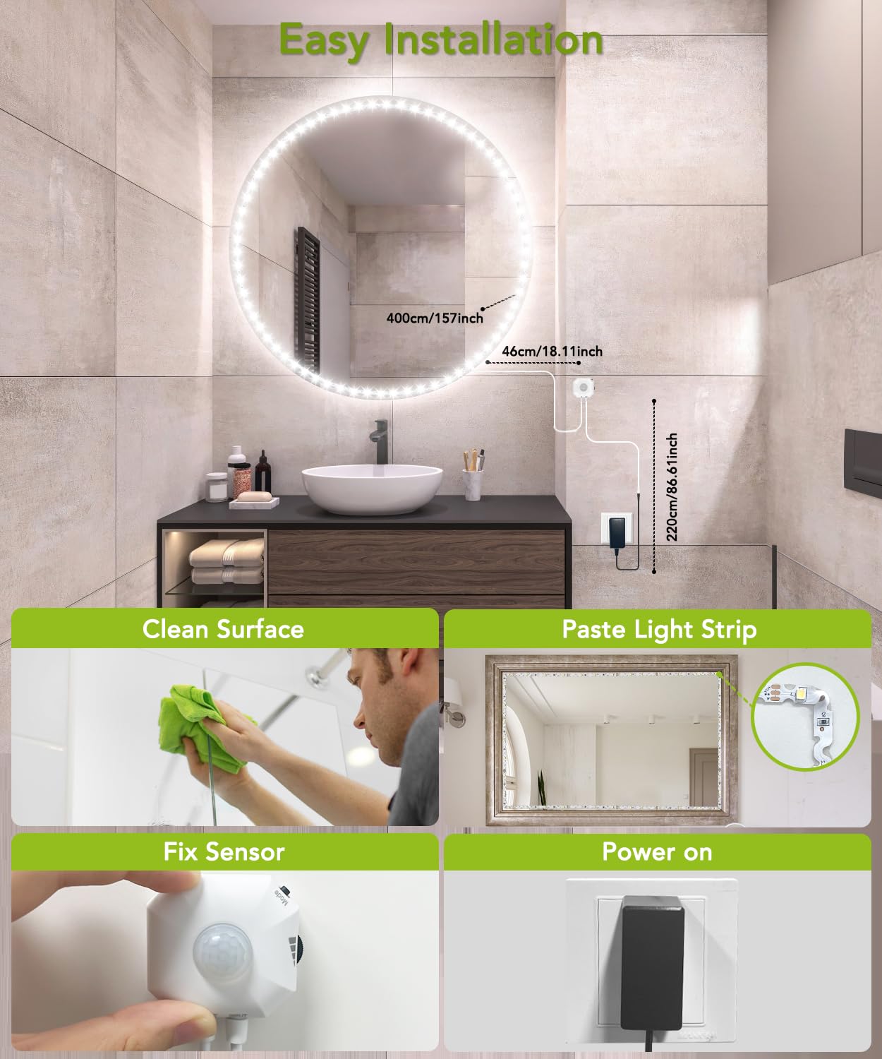KeShu 13ft LED Vanity Mirror Lights - Ultra Bright Motion Sensor, Bendable & Dimmable Makeup Lighting (Mirror Not Included) - Perfect for Dressing Table, Bathroom Vanity, and Home Salon Setup